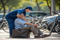 小哥扶起摔倒老人折返再相助 街头温情暖人心