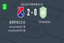麦德林独立女足2-0Orsomarso，ana gonzalez独中两元